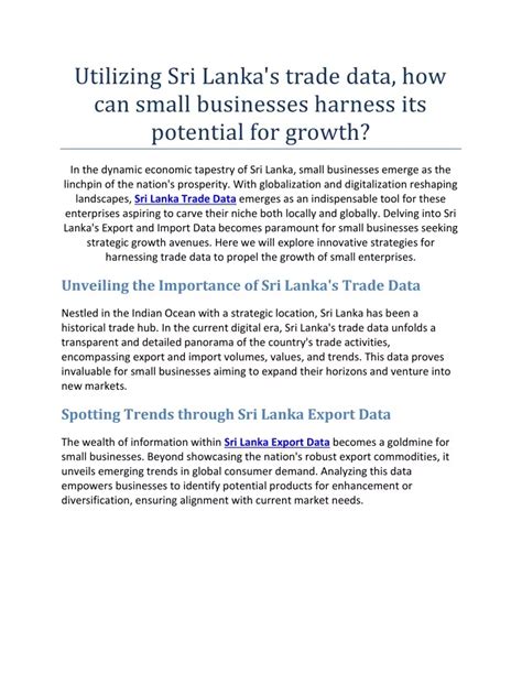 Ppt Utilizing Sri Lanka S Trade Data How Can Small Businesses