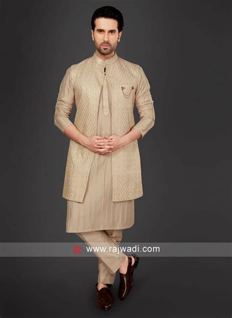 golden cream sequins work nehru jacket set nehru jackets wedding