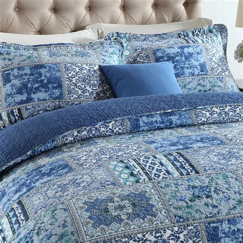 NEWLAKE Cotton Bedspread Quilt Sets Reversible Patchwork Coverlet Set