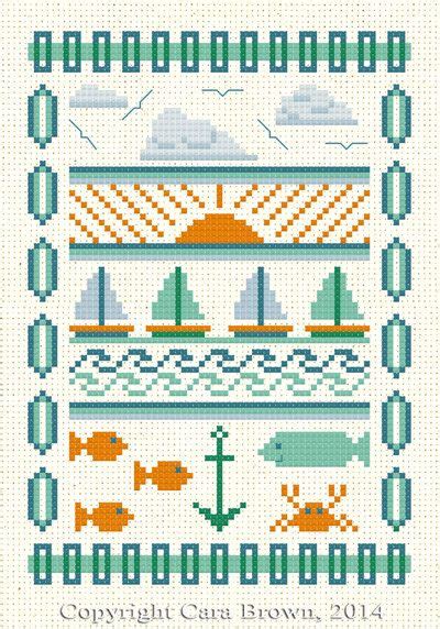 Nautical Ocean Waves Beach Themed Cross Stitch Pattern Sampler Etsy