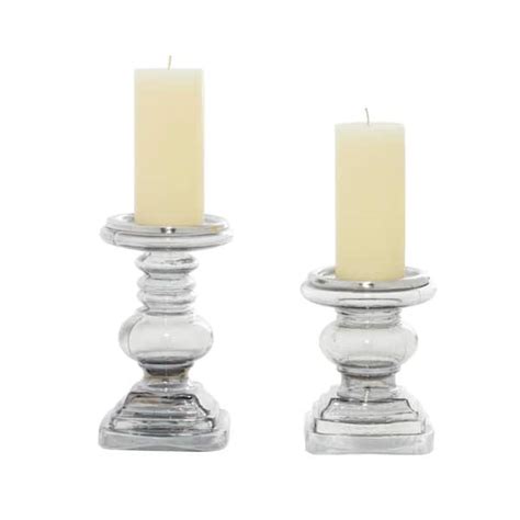 Litton Lane Silver Glass Handmade Turned Style Pillar Candle Holder