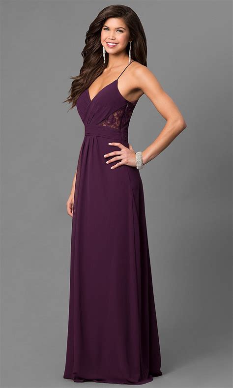 Long Eggplant Purple Prom Dress With Lace Back Plum Bridesmaid