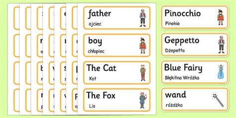 Pinocchio Word Cards Polish Translation Lehrer Gemacht