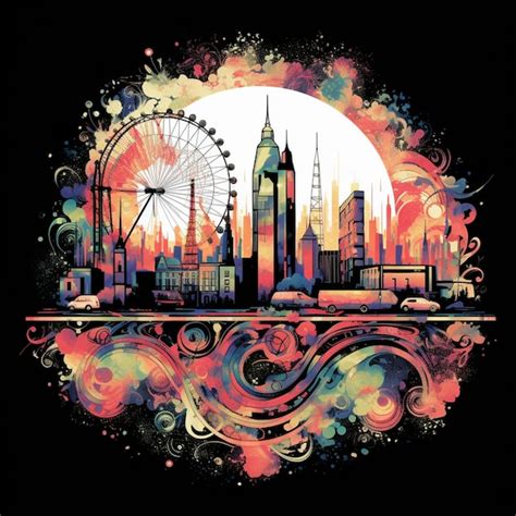 Premium AI Image A Brightly Colored Illustration Of A City Skyline