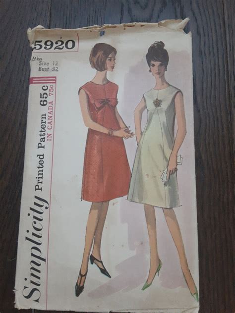 Vintage 60 S Simplicity 5920 Dress Sewing Pattern 32 Bust Complete EBay