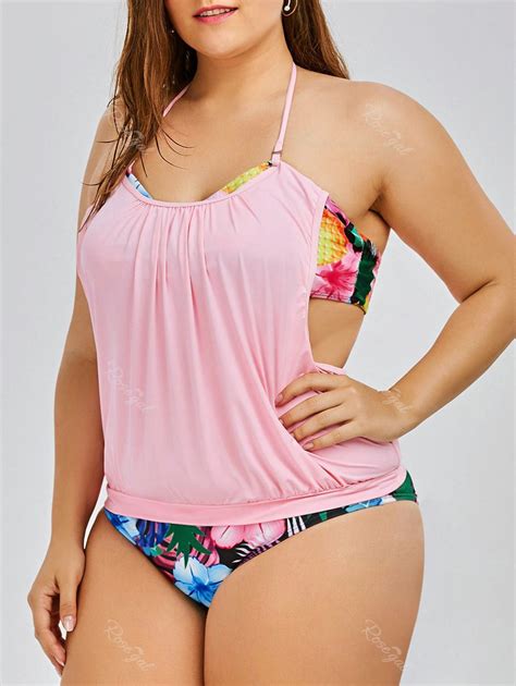 Off Tropical Pineapple Plus Size Halter Tankini Swimsuits Rosegal