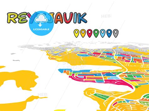 Reykjavik, Iceland, downtown map in perspective - HEBSTREITS