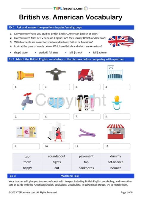 British Vs American English Tefl Lessons Tefllessons