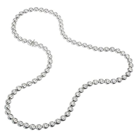 Tiffany And Co Diamond Platinum Bezel Set Tennis Necklace For Sale At