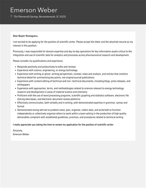 Scientific Writer Cover Letter Velvet Jobs