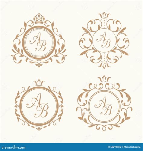 Set Of Elegant Floral Monograms Stock Vector Illustration Of Baroque