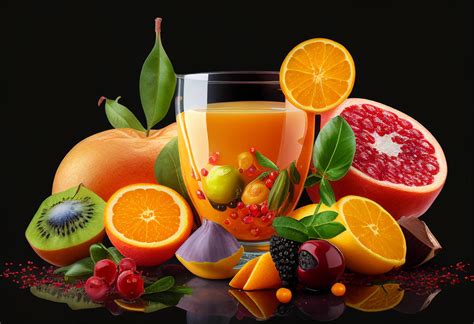 Mix Fruit juice in a glass with fresh fruits 22454670 Stock Photo at