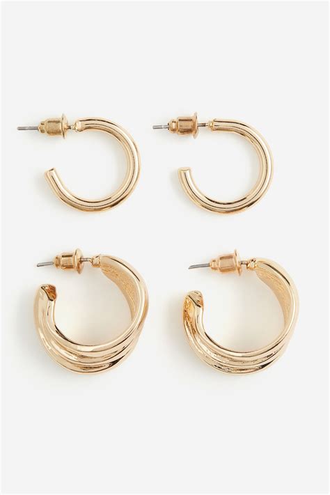 2 Pairs Hoop Earrings Gold Colored Ladies Handm Us