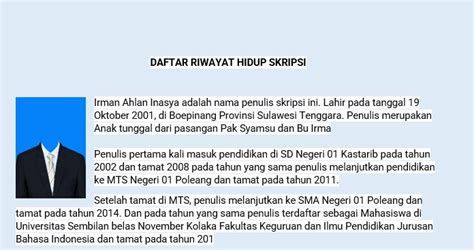 Format Contoh Daftar Riwayat Hidup Dalam Skripsi Desain Terbaik Untuk