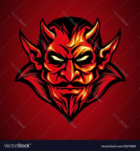 Mascot Logo Red Devil Head In Hand Drawn Vector Image