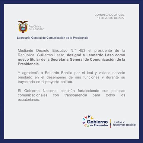 Comunicación Ecuador on Twitter COMUNICADO OFICIAL Mediante el