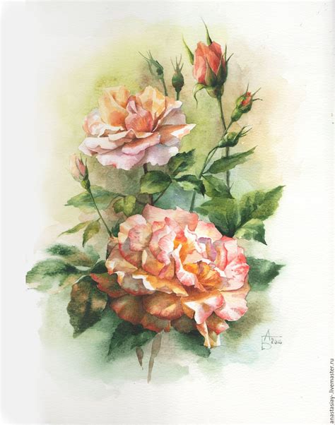 Чайные розы | Flower painting, Flower art, Watercolor flowers