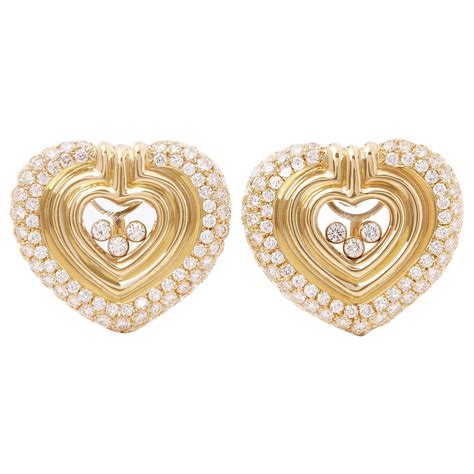 Vintage Chopard 18 Karat Yellow Gold Happy Diamonds Heart Earrings At