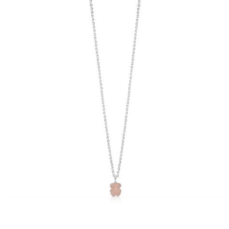 silver  faceted rose quartz necklace tous color tous