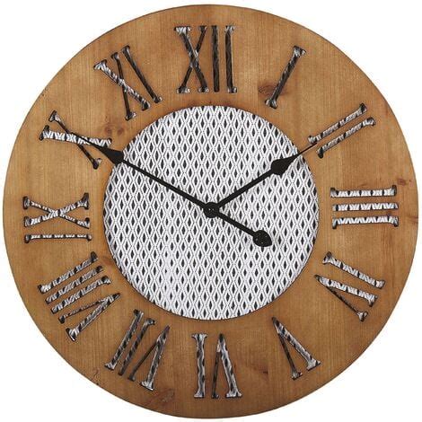 Horloge Murale Chiffres Romains en MDF effet Bois de Sapin Foncé Style