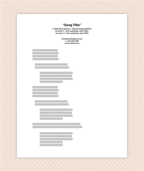 Lyric Sheet Template