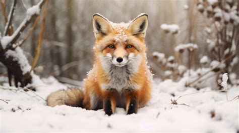 Un Zorro Sentado En La Nieve En Un Bosque Foto Premium