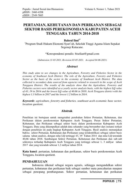 Pdf Pertanian Kehutanan Dan Perikanan Sebagai Sektor Basis