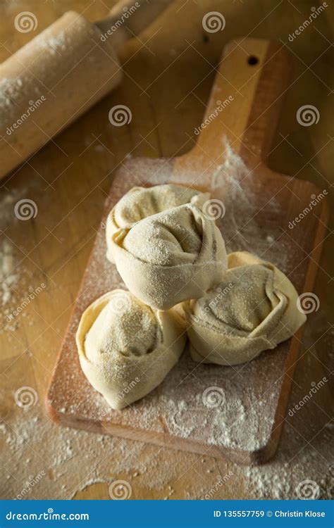 Handmade Italian Tortelloni Pasta with Filling Stock Image - Image of ...