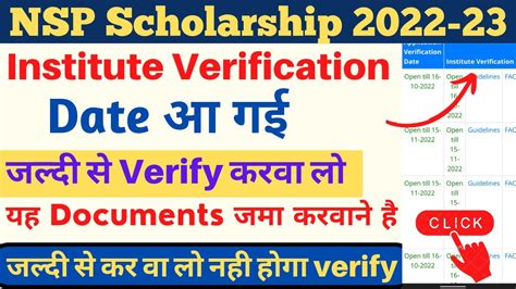 Nsp Scholarship Institute Verification Last Date Scheme Vise