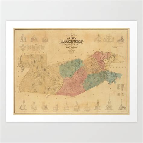 Vintage Map of Roxbury Massachusetts (1849) Art Print by BravuraMedia ...