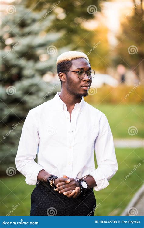 Portrait Of Walking Stylish African American Man Wear On Glasses