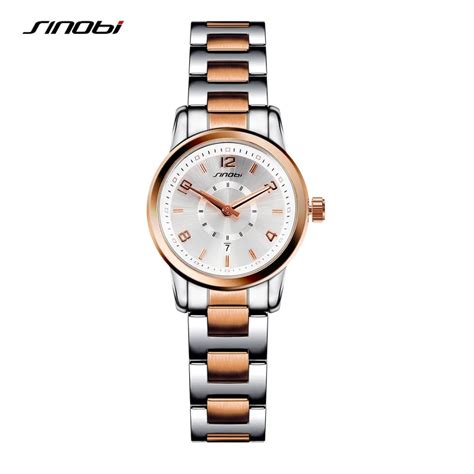 Sinobi Brand Women Fashion Dress Quartz Watches Ladies Gold Steel Reloj ...