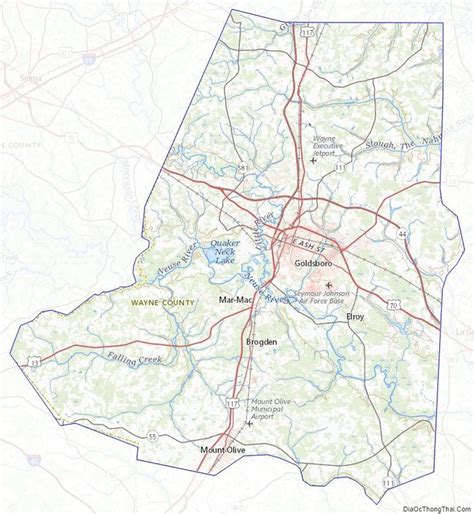 Topographic map of Wayne County, North Carolina | Wayne county, Map ...