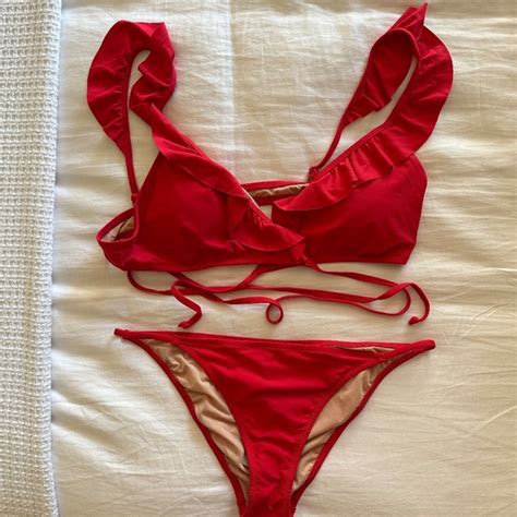 J Crew Swim Jcrew Red Ruffle Top String Bikini Poshmark