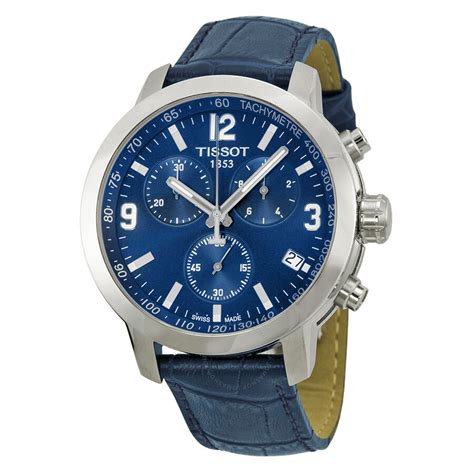 Tissot PRC 200 Chronograph Blue Dial Blue Leather Men S Watch