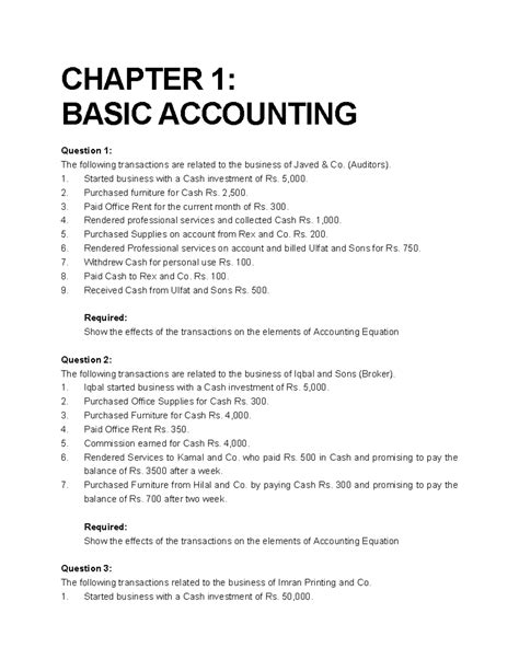 Chapter Practice Questions Chapter Basic Accounting Question