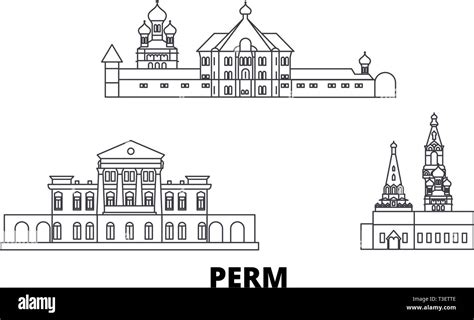 Russia, Perm line travel skyline set. Russia, Perm outline city vector illustration, symbol ...