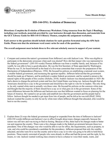 HIS 144 ONL T 3 Evolution Of Democracy Worksheet Name Rhonda Bridges