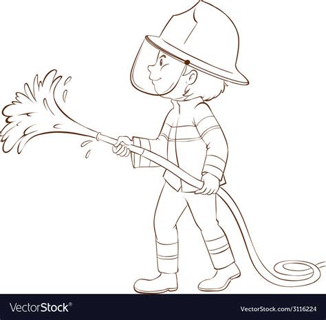 A plain sketch of fireman holding hose Royalty Free Vector