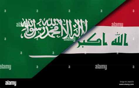 Saudi Arabia Iraq National Flags News Reportage Business Background 3d Illustration Stock