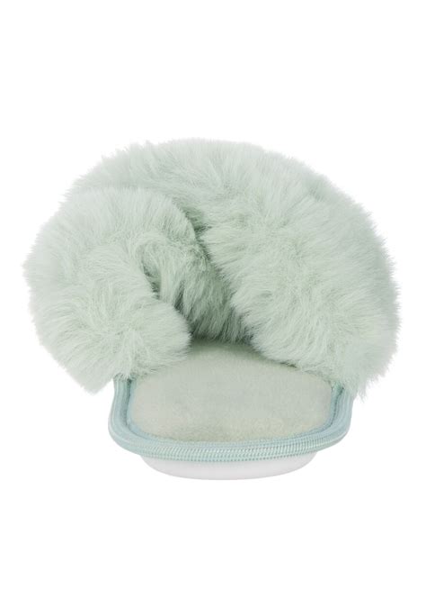 Womens Sage Faux Fur Mule Slippers Peacocks