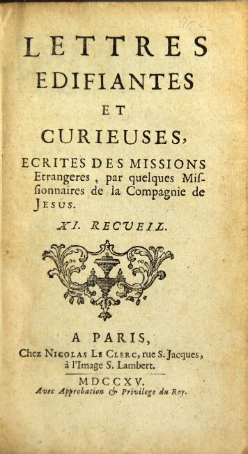 Lettres Difiantes Et Curieuses Crites Des Missions Trang Res Par