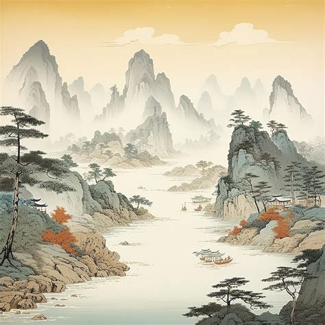 Premium AI Image | AI Chinese landscape art painting free pictures