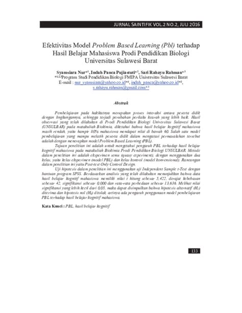 Pdf Efektivitas Model Problem Based Learning Pbl Terhadap Akbar