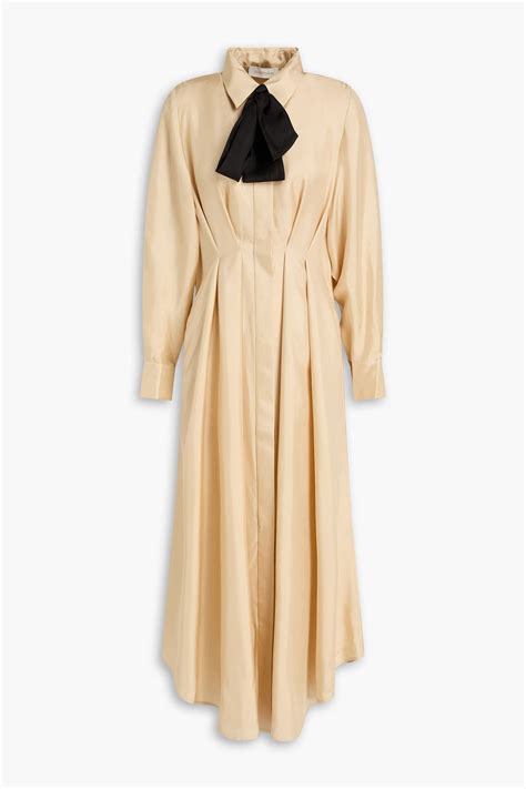 Zimmermann Pussy Bow Pleated Silk Twill Midi Shirt Dress The Outnet