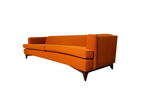 Mid Century Modern Orange Upholstered Sofa - Mary Kay's Furniture