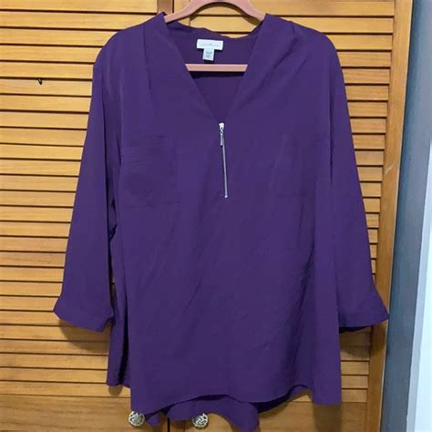 Jaclyn Smith Tops Jaclyn Smith Collection Purple Top With Pockets