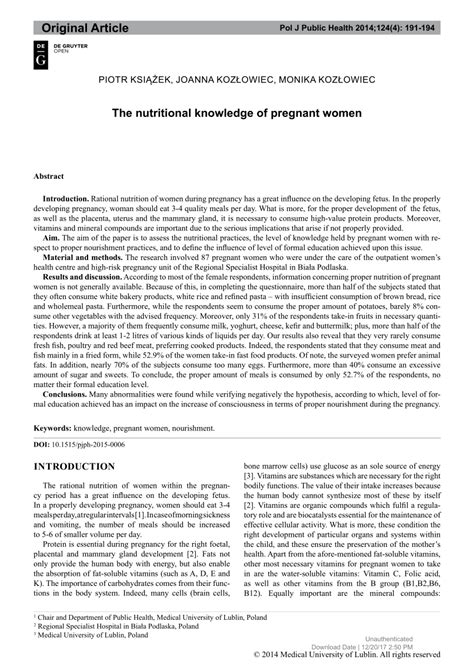 Pdf The Nutritional Knowledge Of Pregnant Women