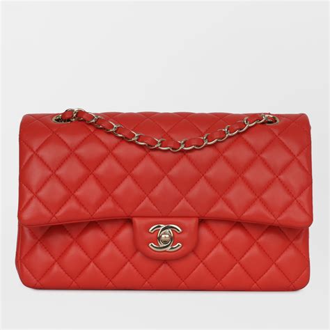 Chanel Classic Flap Bag Medium Red Lambskin Cghw Pre Loved