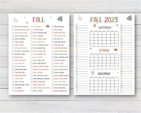 2023 Fall Printable Calendar Poster, Fall Activities Calendar, Fall ...